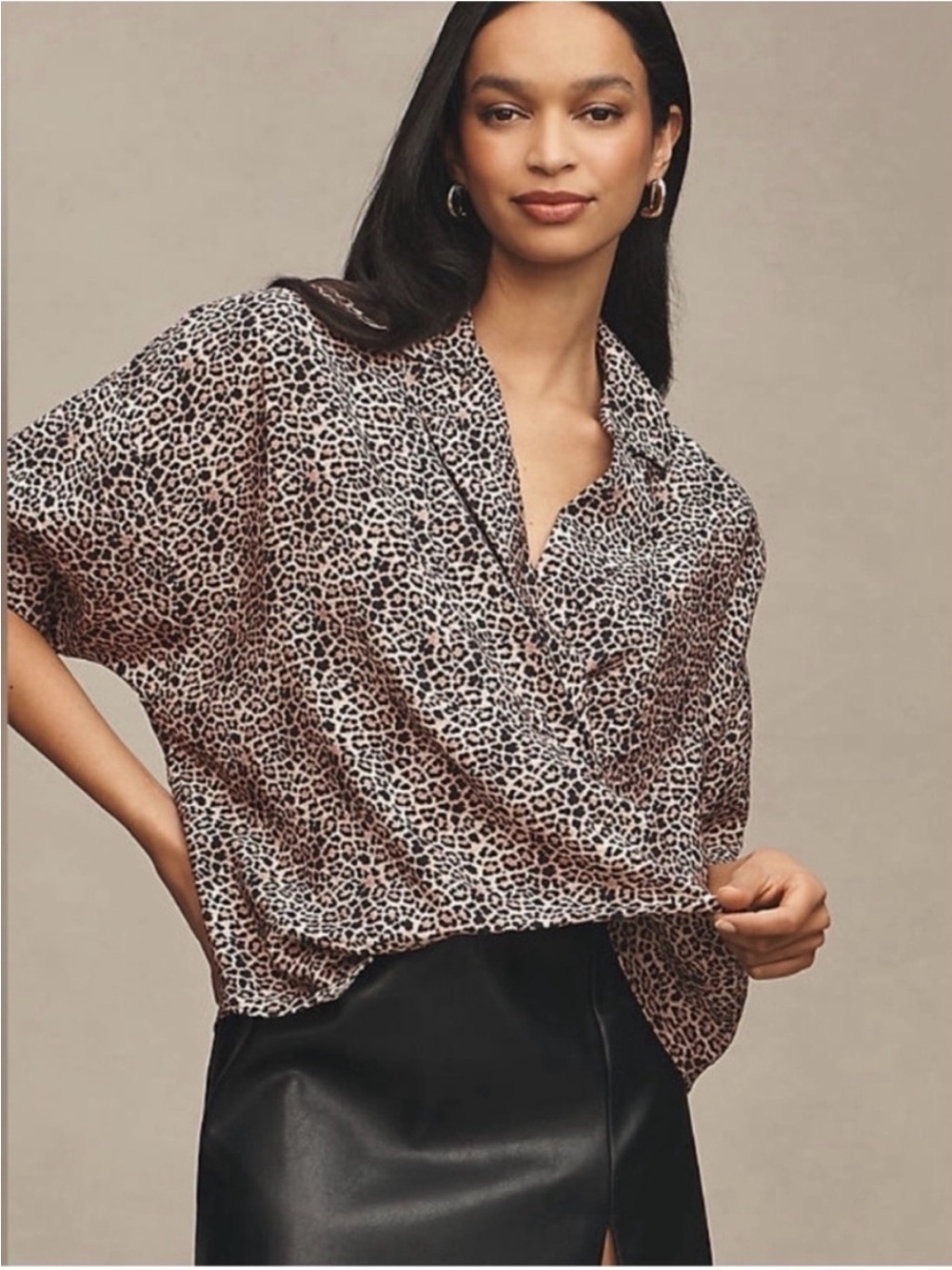 Anthropologie Leopard Print High-low Boxy Relaxed Fit Size M NWT